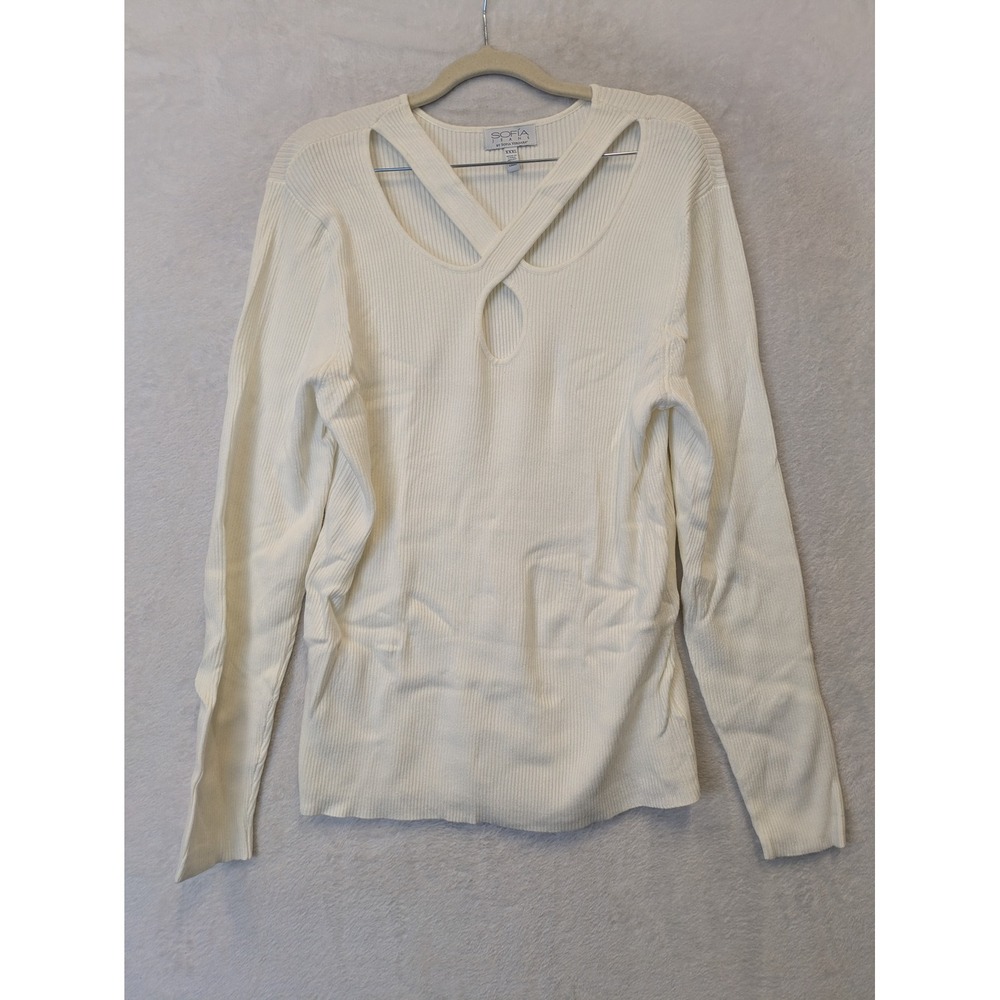 Sofia Jeans by Sofia Vergara‎ Women's Cream Ribbed Cutout Sweater XXXL